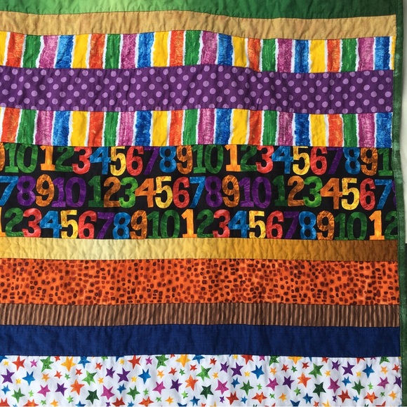 COPY - Handmade Quilt Child Cotton 59” x 41” Numbers Colors Monkey Elephant Gir… - Picture 5 of 11